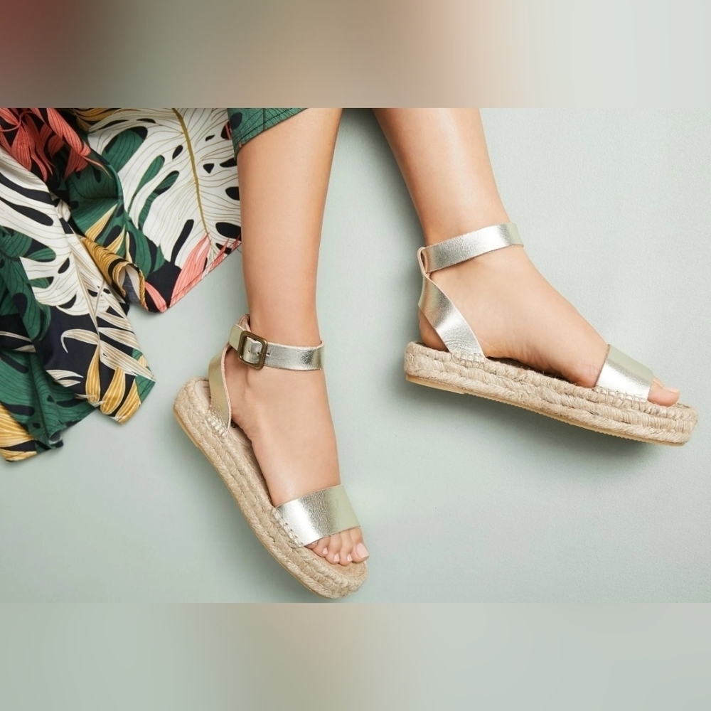 Soludos Cadiz Metallic Leather Platform Sandals Size 6